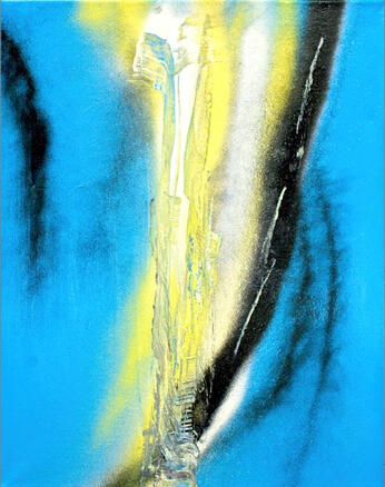 Black, White, and Yellow on Blue